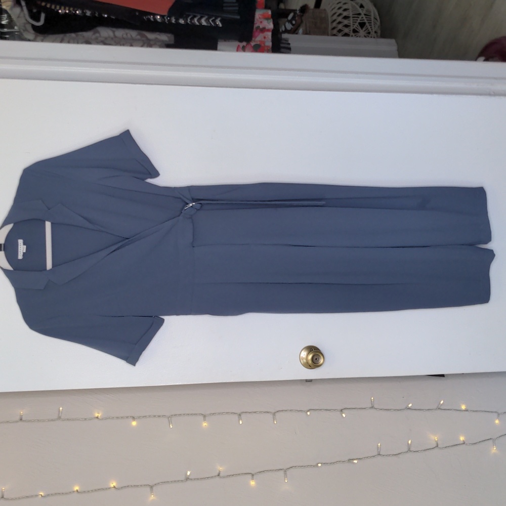 Topshop blue slate gray belt buckle pants jumpsuit size US 8
